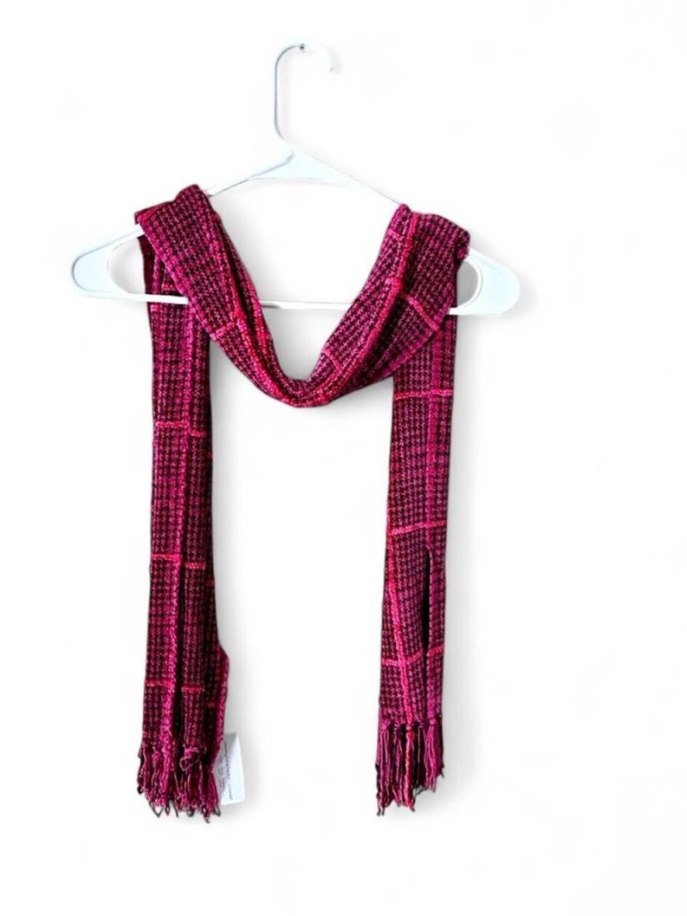 NWT Christopher & Banks Magenta Plaid Fringe Scarf - Brand New